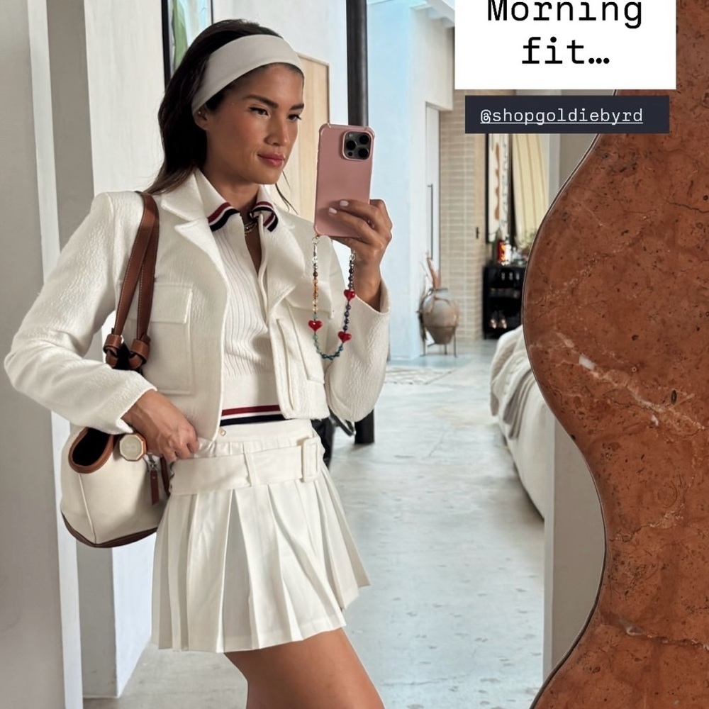NWT Goldie Byrd Belted Pleated Mini Skirt XS White New Tennis Golf Cute Sold Out - Picture 12 of 13